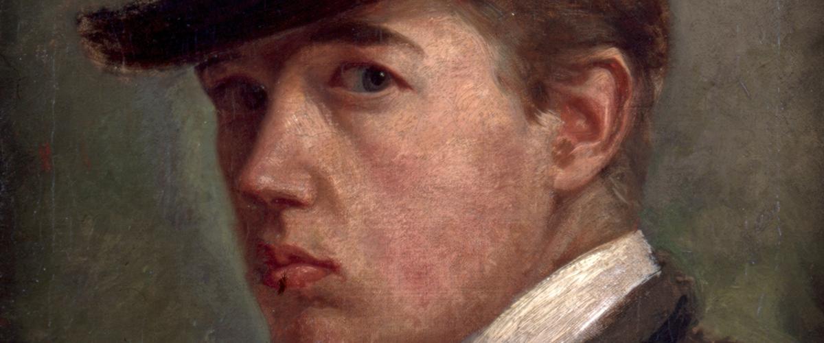 Visar ett självporträtt av Karl Emanuel Jansson i dova oljefärger