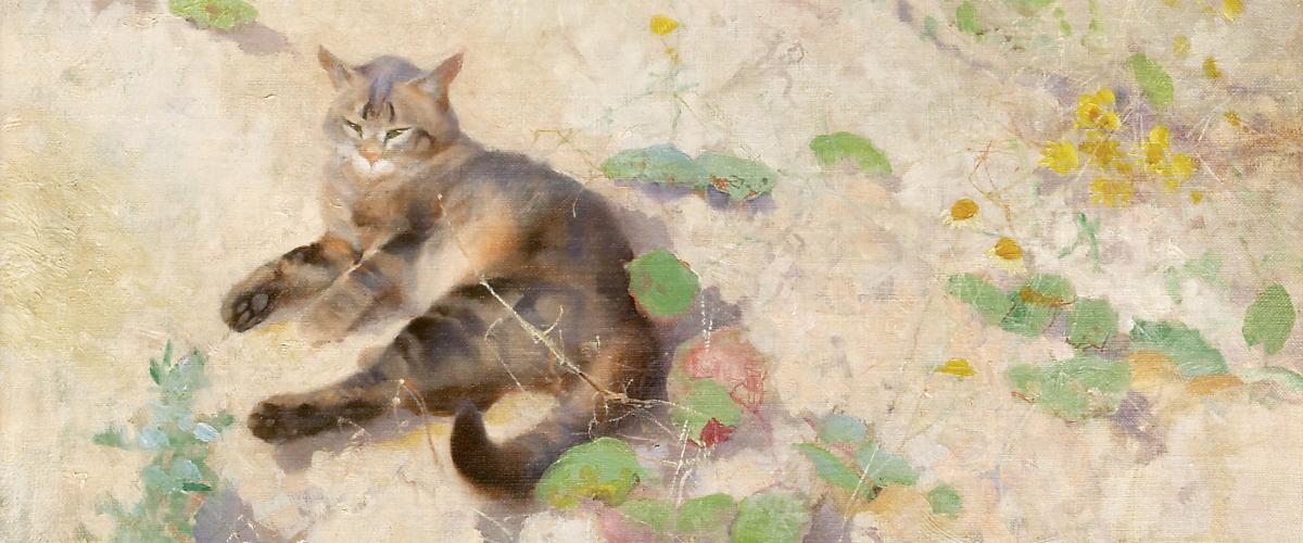 visar verket Katten Jeppe i solsken av konstnär Bruno Liljefors