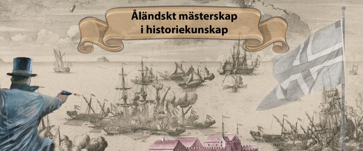 Ett collage av skepp på havet, Kastelholms slott och Ålands flagga.
