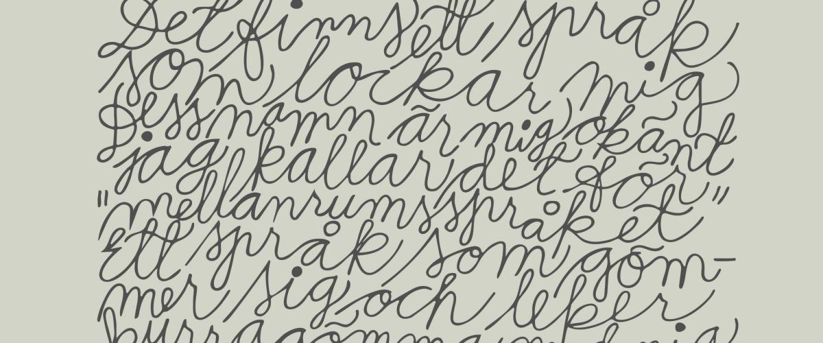 Visar en bild över en svart broderad text i skrivstil på grön botten av Barbro Eriksson.