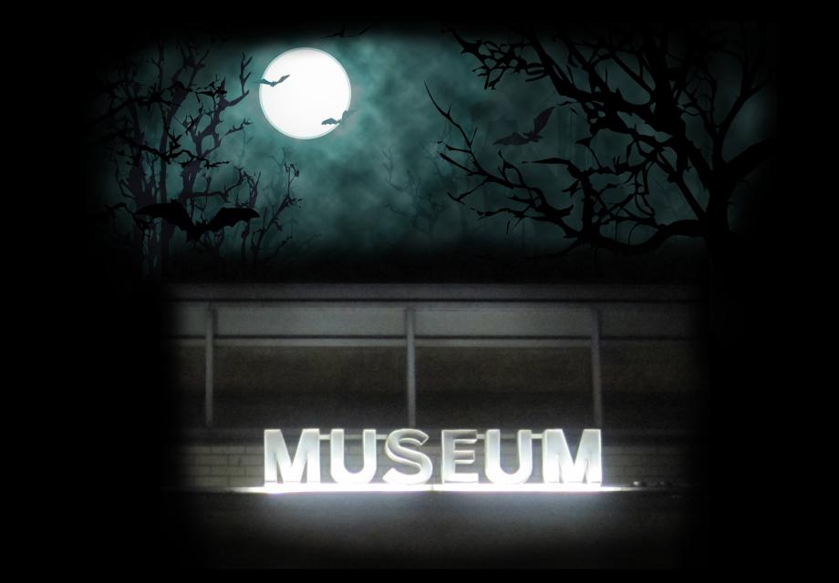 visar en bild på museet i månljus