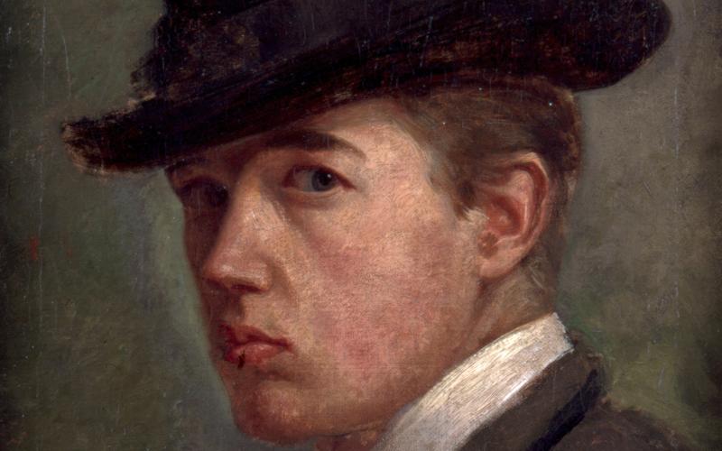 Visar ett självporträtt av Karl Emanuel Jansson i dova oljefärger