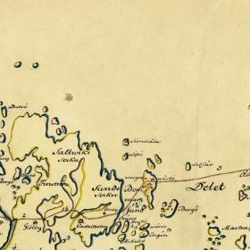 Detalj av en karta som visar Postvägen över Åland