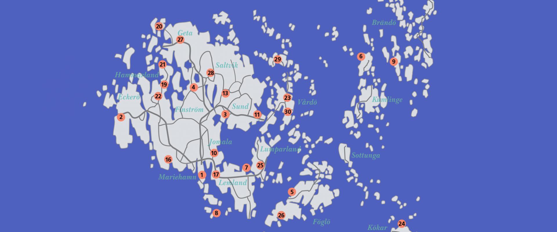 karta som visa delar av Åland