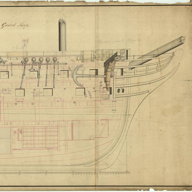 Profilritning 1847 HMS BLENHEIM inför konvertering till ångkraft (NMM, London)