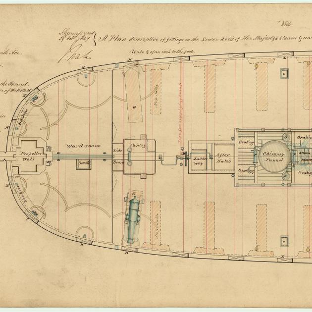 Planritning 1847 HMS BLENHEIM, lägre däck (NMM, London)