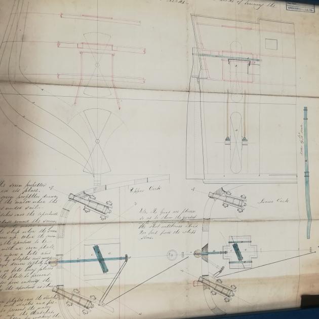 Ritning som visar lyftmekanismen för propellern (NMM, London)