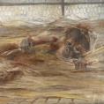 en apa i en bur målad av Sigrid Granfelt